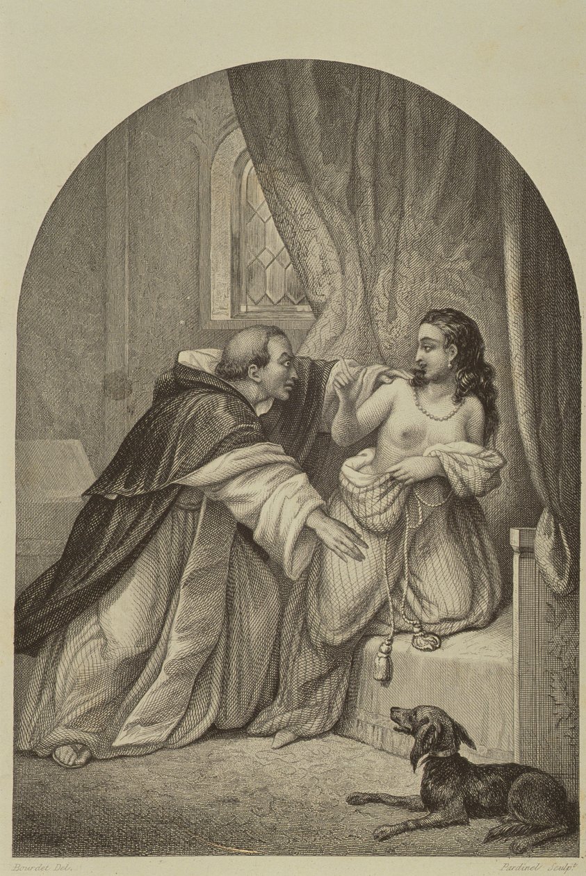 Mnich uwodzący kobietę w XIV wieku autorstwa Joseph Guillaume Bourdet