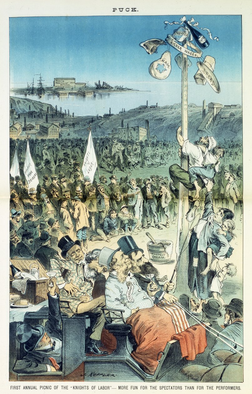 Pierwszy doroczny piknik Rycerzy Pracy – więcej zabawy dla widzów niż dla wykonawców, 1882 autorstwa Joseph Keppler