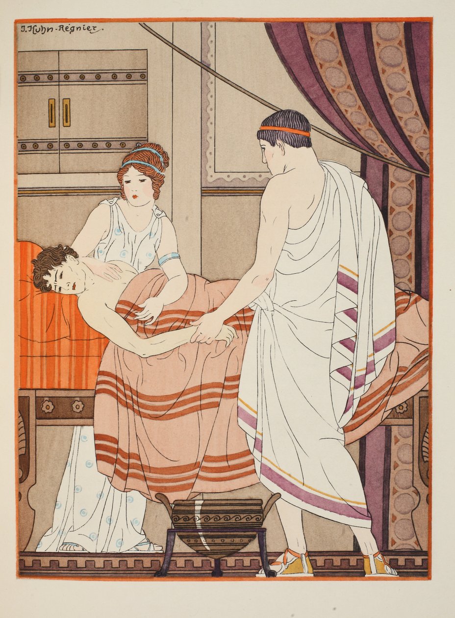 Ci, którzy drżą pod ręką lekarza, ilustracja z „Dzieł Hipokratesa”, 1934 autorstwa Joseph Kuhn Regnier