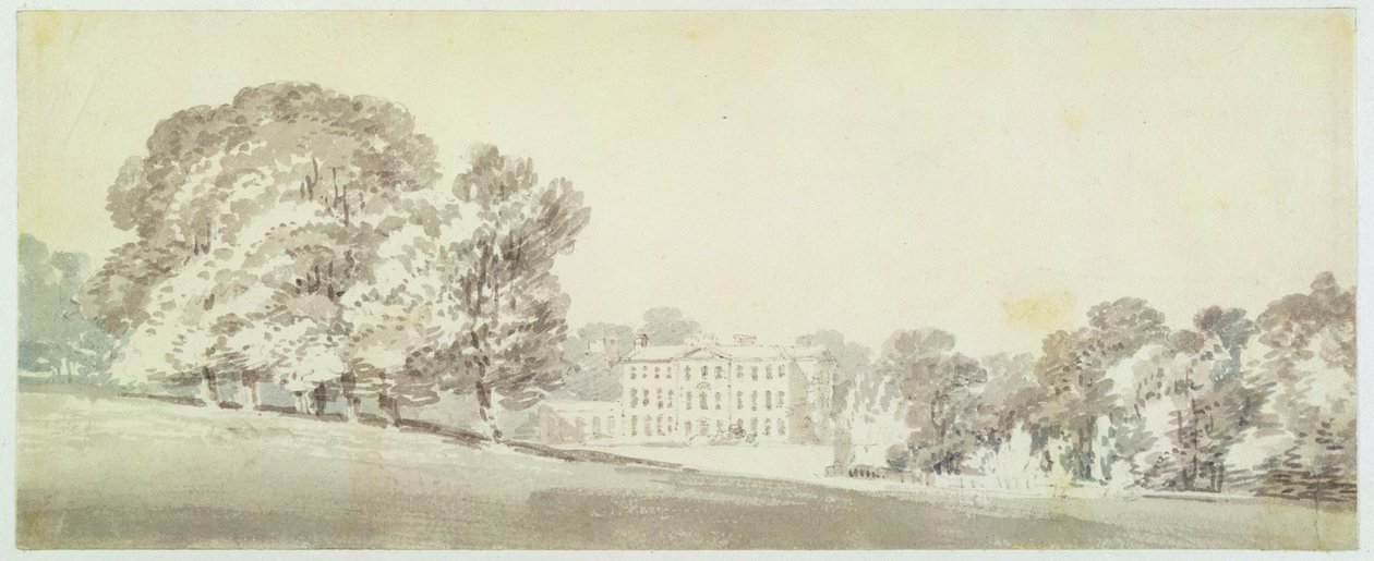 Trzypiętrowy dom w stylu georgiańskim w parku, ok. 1795 (przemycie grafitem na papierze) autorstwa Joseph Mallord William Turner