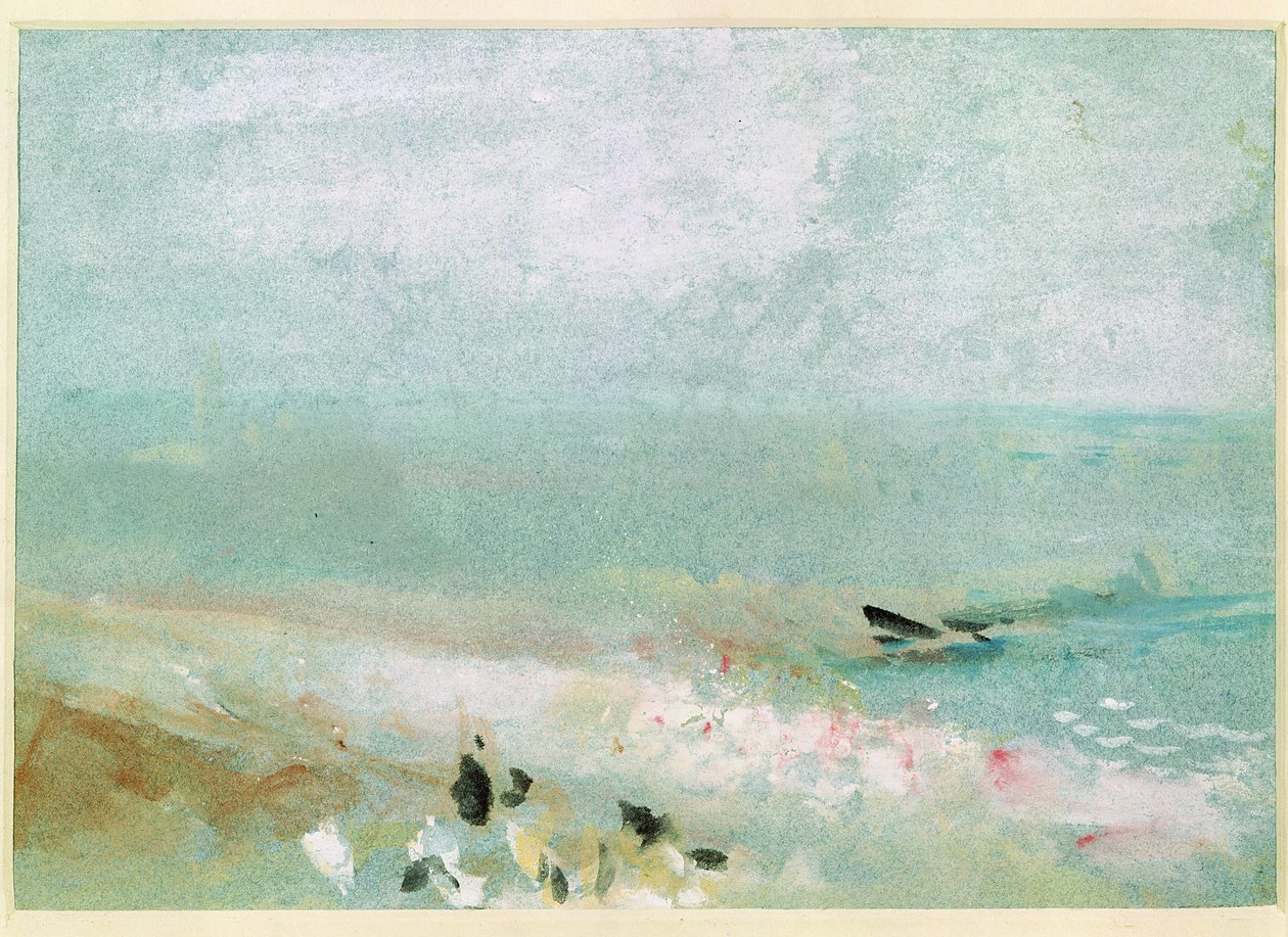 Plaża z figurami i pomostem. ok. 1830 (wc i gwasz) autorstwa Joseph Mallord William Turner