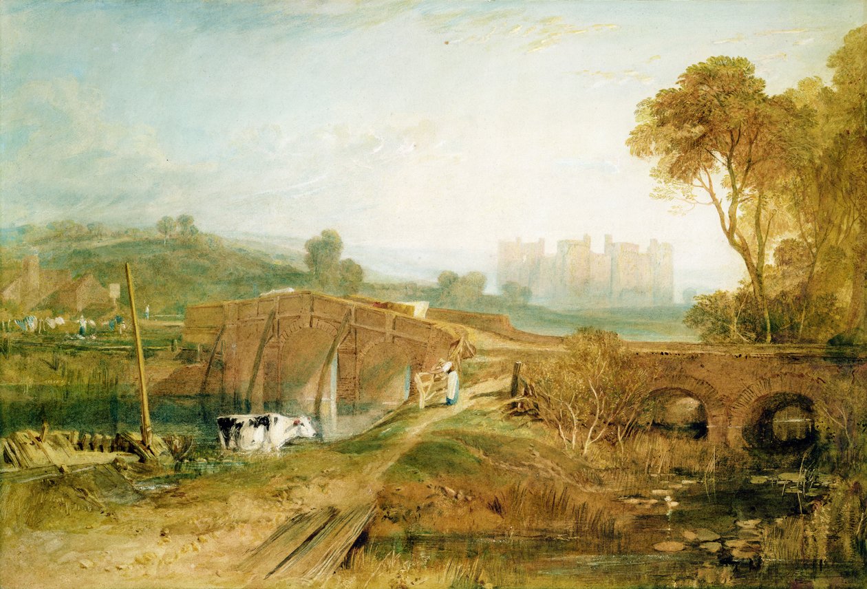 Zamek Bodiam, Sussex (ołówek i wc z gumą arabską na papierze) autorstwa Joseph Mallord William Turner