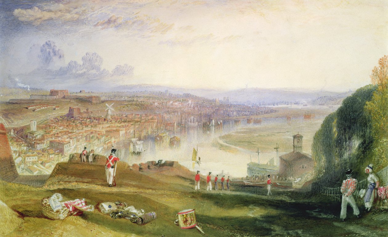 Chatham, w kierunku Fort Pitt (ołówek, wc i kolor nadwozia na papierze) autorstwa Joseph Mallord William Turner