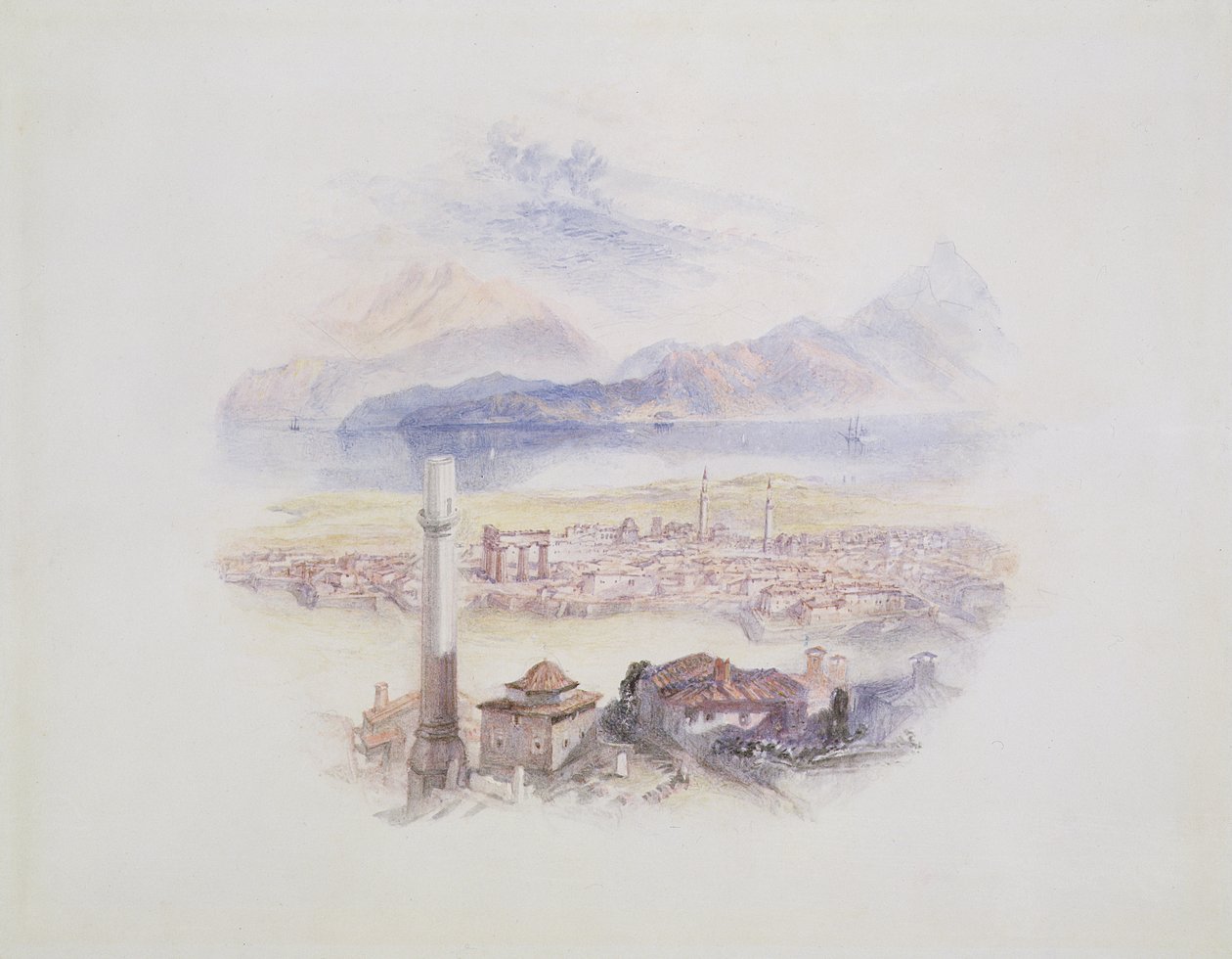 Korynt, z Akropolu (Ilustracja z „Życie i dzieła Byrona”), ok. 1831-32 (wc nad słabym ołówkiem) autorstwa Joseph Mallord William Turner