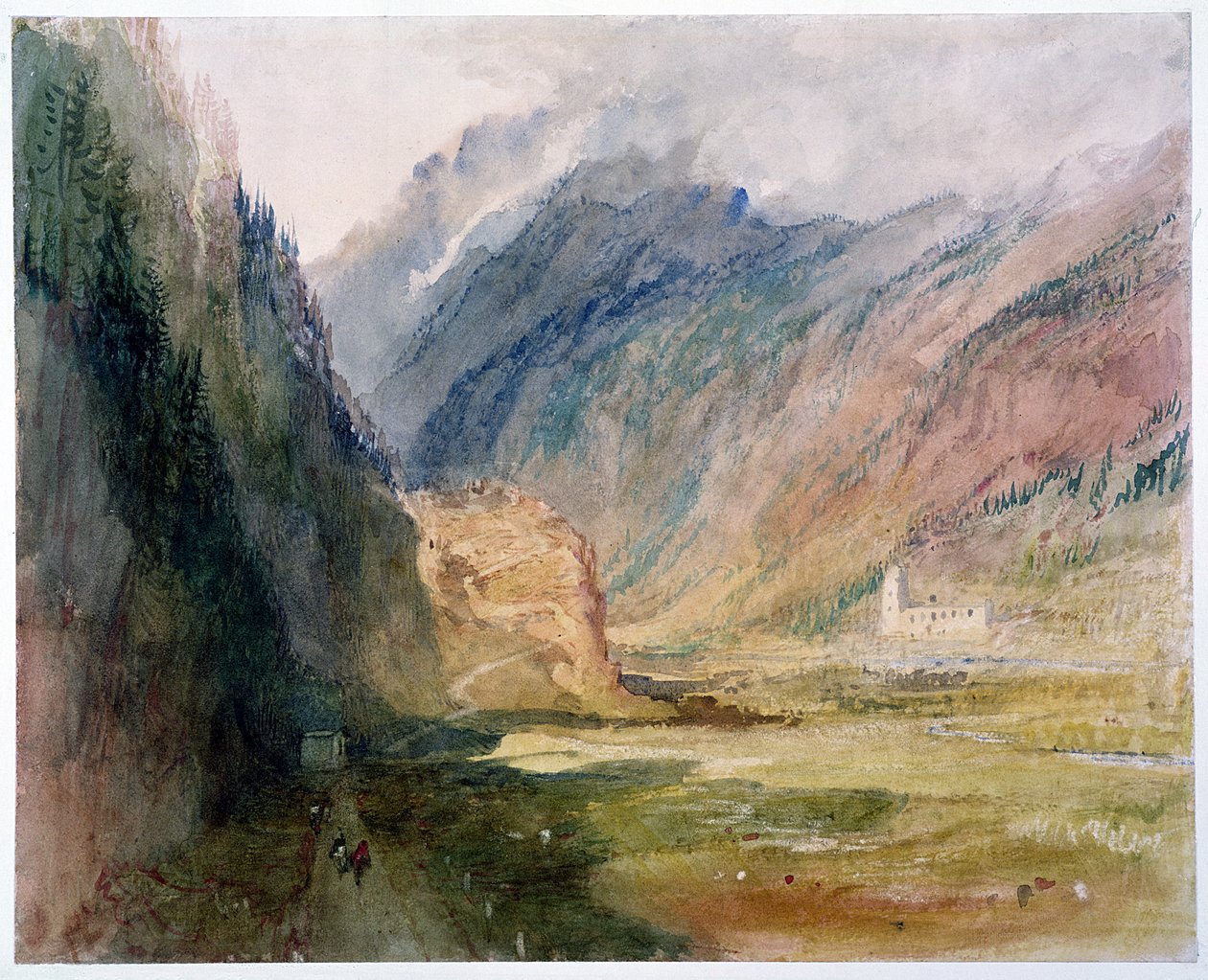 Couvent du Bonhomme, Chamonix, ok. 1836-42 (wc z wydrapywaniem na papierze) autorstwa Joseph Mallord William Turner