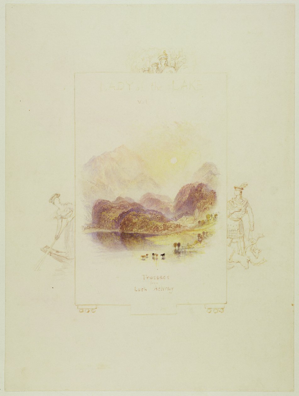 Projekt ilustracji do „Lady of the Lake” Waltera Scotta, Loch Achray (ołówek, długopis i atrament, toaleta na papierze) autorstwa Joseph Mallord William Turner