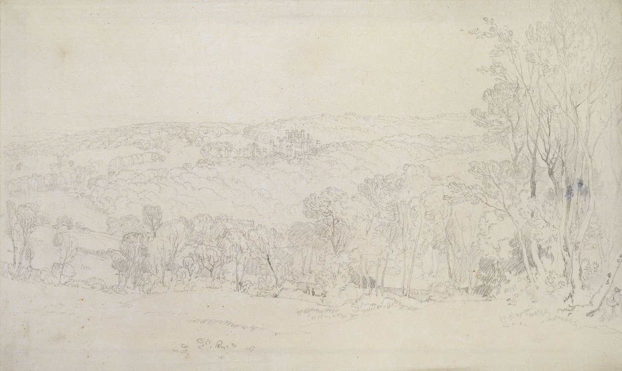 Odległy widok zamku Lowther (scena parkowa), 1809 (grafit na papierze tkanym) autorstwa Joseph Mallord William Turner