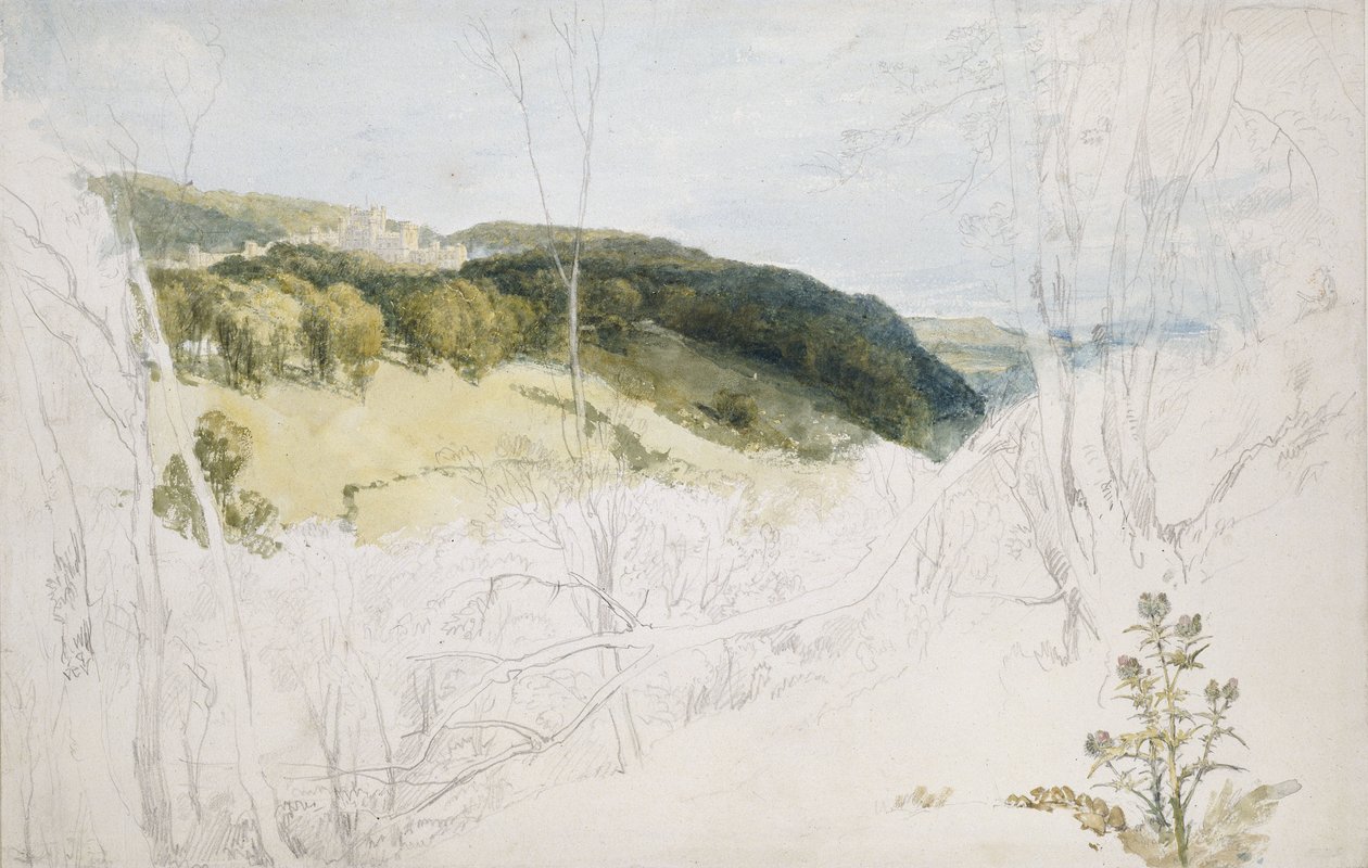 Daleki widok zamku Lowther (scena parkowa), 1809 (akwarela i grafit na papierze tkanym) autorstwa Joseph Mallord William Turner