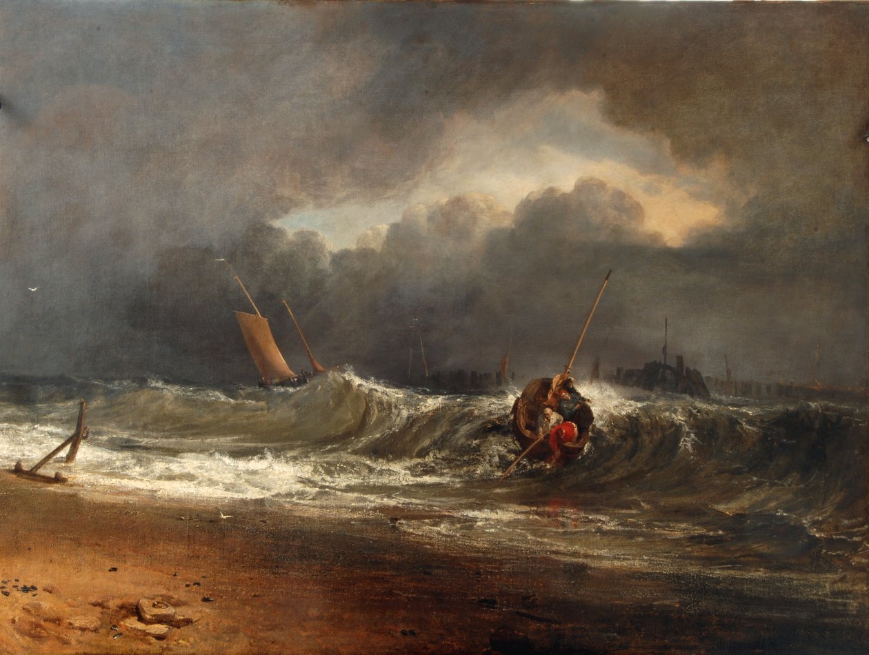 Rybacy na zawietrznym brzegu w deszczową pogodę autorstwa Joseph Mallord William Turner