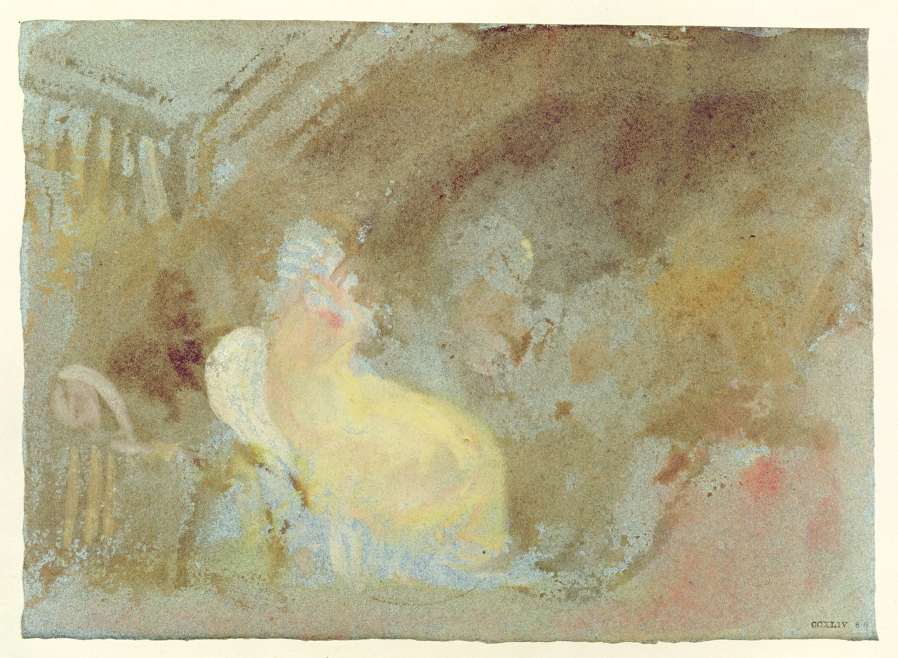 Wnętrze w Petworth z siedzącą postacią, 1830 (gwasz) autorstwa Joseph Mallord William Turner