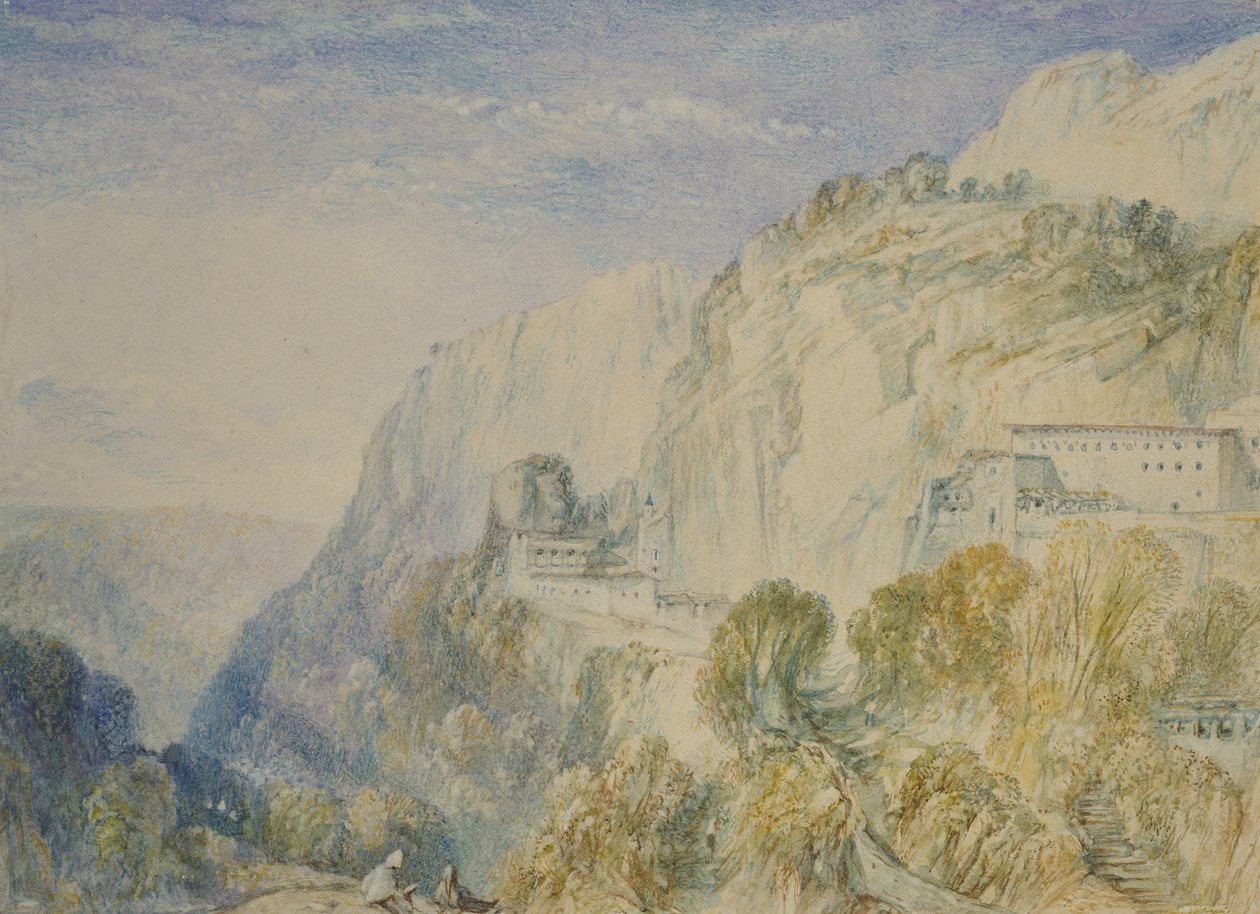 Góra Liban i klasztor św. Antoniego, ok. 1832-34 (akwarela, grafit, pióro i brązowy tusz) autorstwa Joseph Mallord William Turner