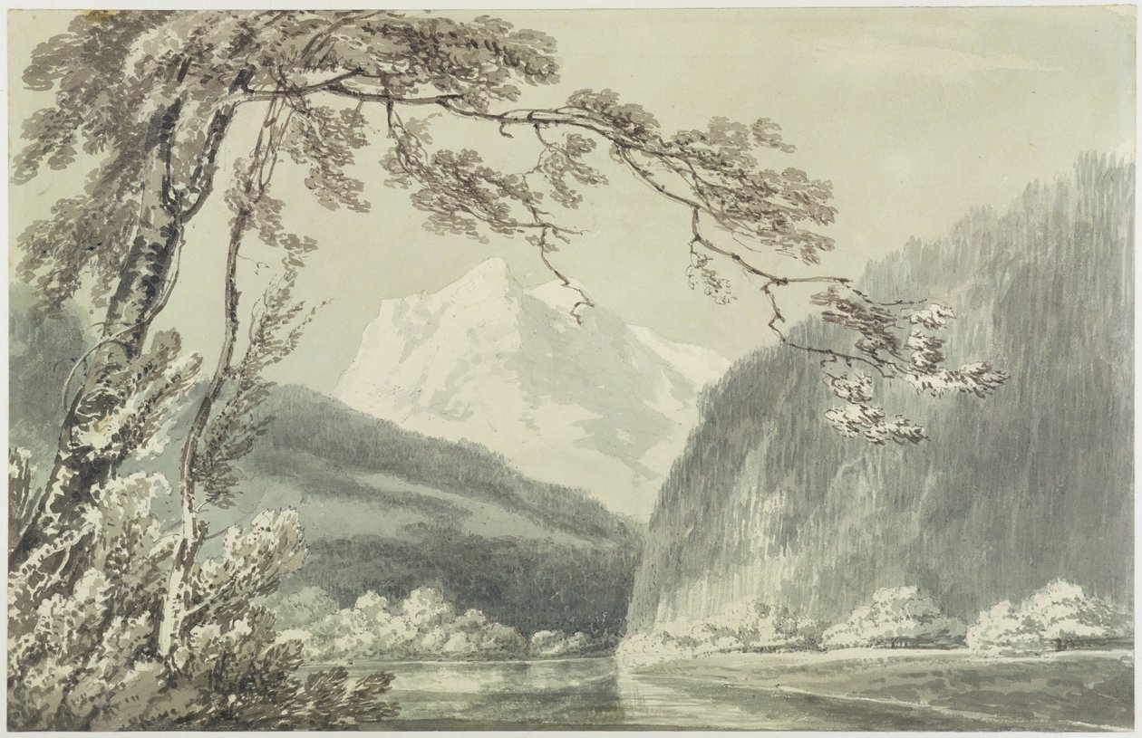 W pobliżu Grindelwald, ok. 1796 (niebieski i szary rozmyty nad grafitem na papierze) autorstwa Joseph Mallord William Turner