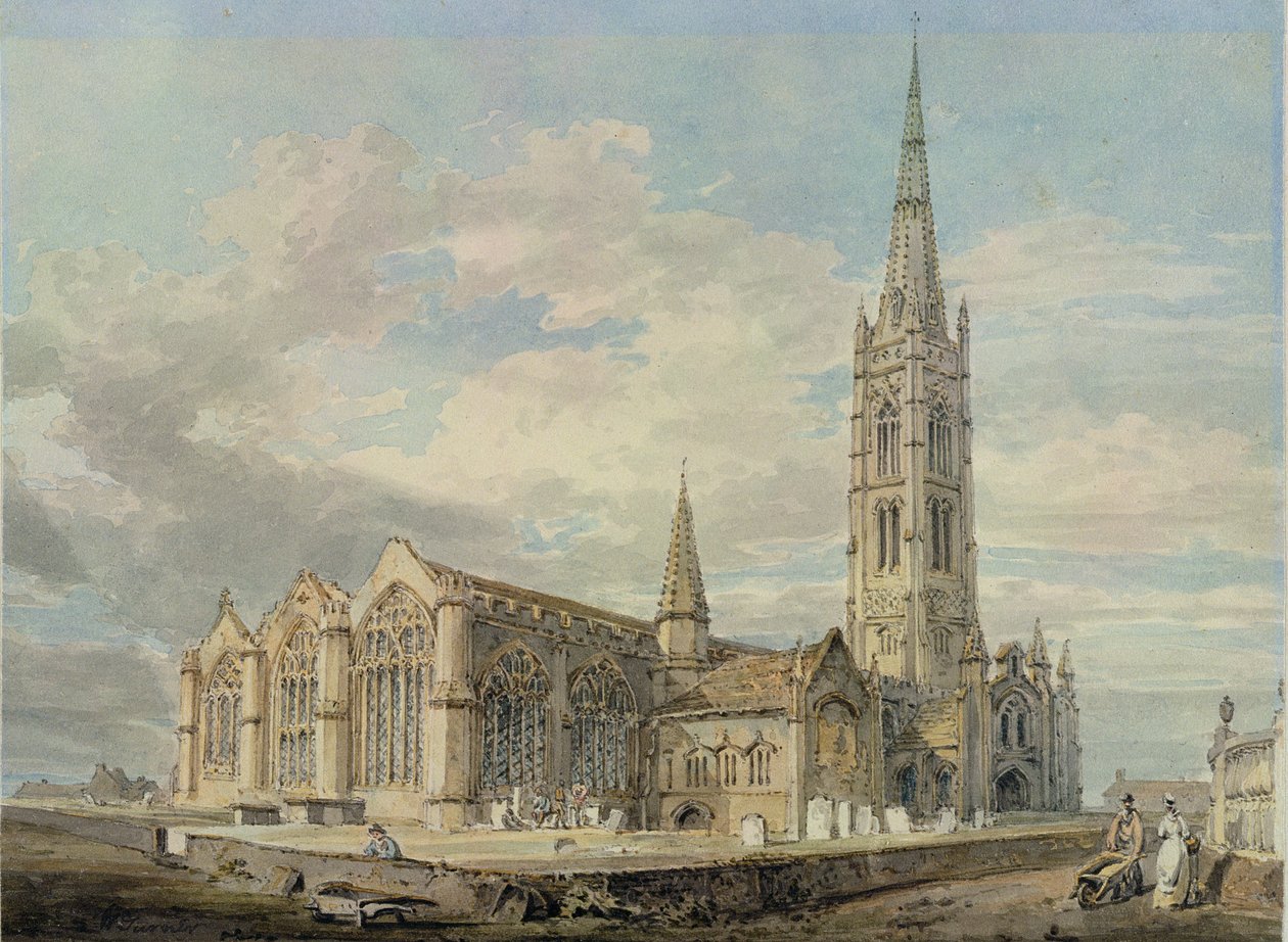 Widok północno-wschodni na kościół Grantham, Lincolnshire, ok. 1797 (wc nad grafitem na papierze) autorstwa Joseph Mallord William Turner