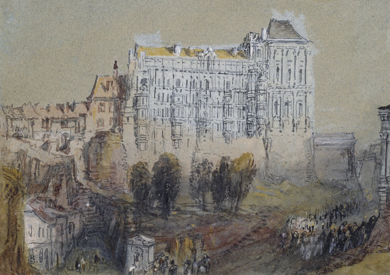 Pałac w Blois, ok. 1830 (akwarela, grafit z akwarelą i piórkiem oraz brązowy i czarny tusz) autorstwa Joseph Mallord William Turner