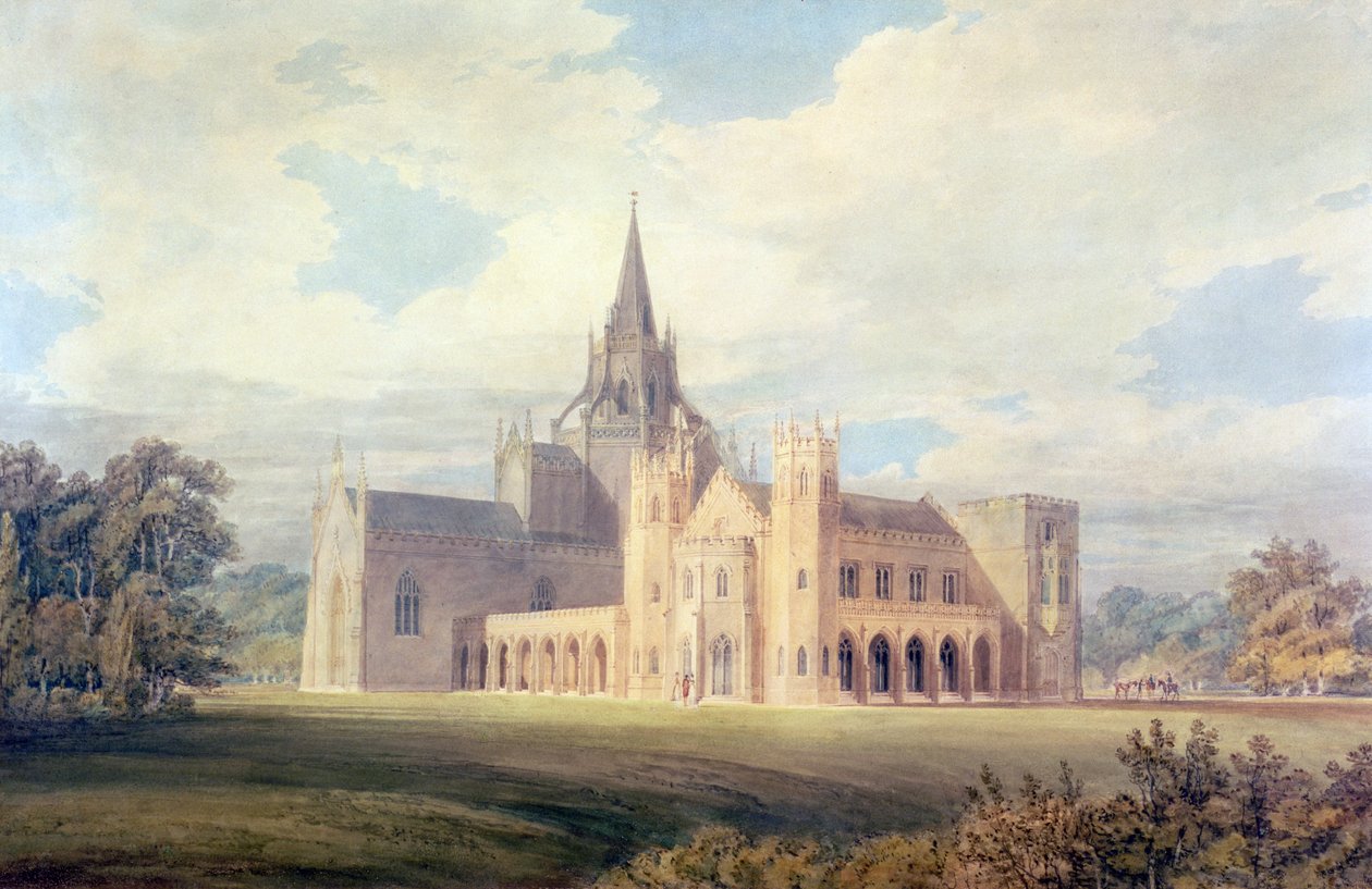 Widok perspektywiczny opactwa Fonthill od południowego zachodu, ok. 1799 (wc i gwasz na papierze) autorstwa Joseph Mallord William Turner
