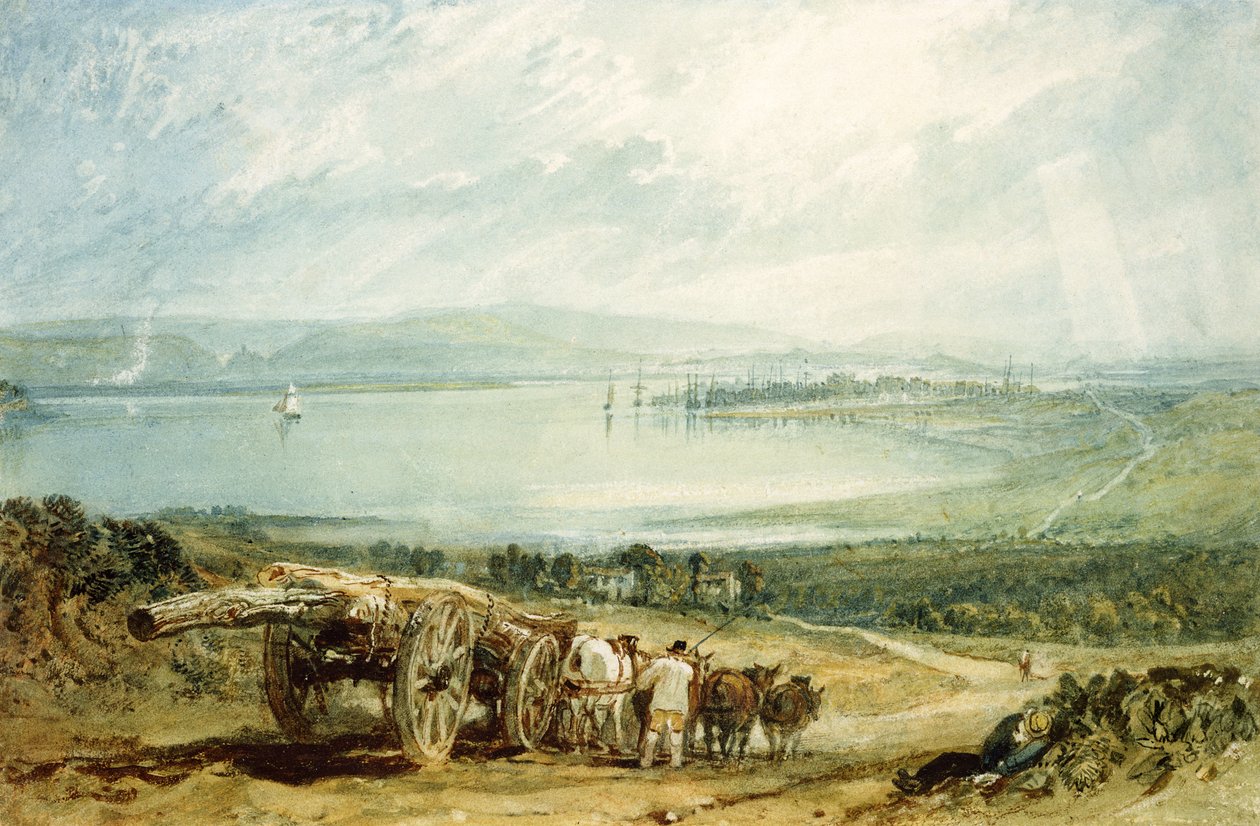 Poole, Dorset z Corfe Castle w oddali (wc powiększone kolorem nadwozia na papierze) autorstwa Joseph Mallord William Turner