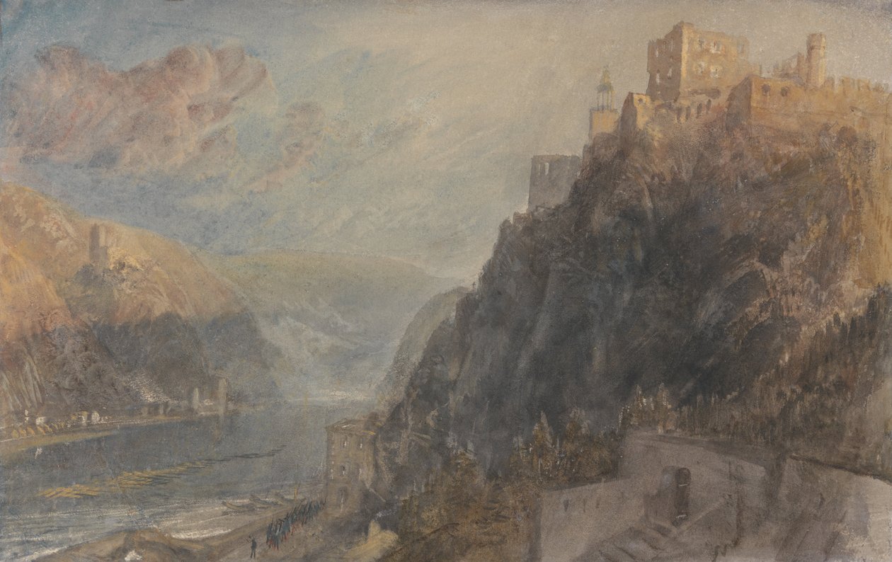 Rheinfels patrząc na Katz i Gourhausen autorstwa Joseph Mallord William Turner