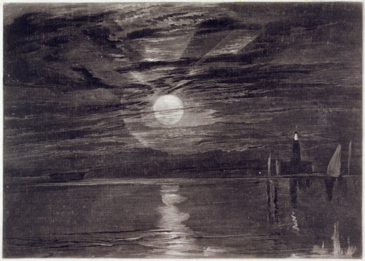 Shields Lighthouse, c.1825 (mezzotint)poli autorstwa Joseph Mallord William Turner