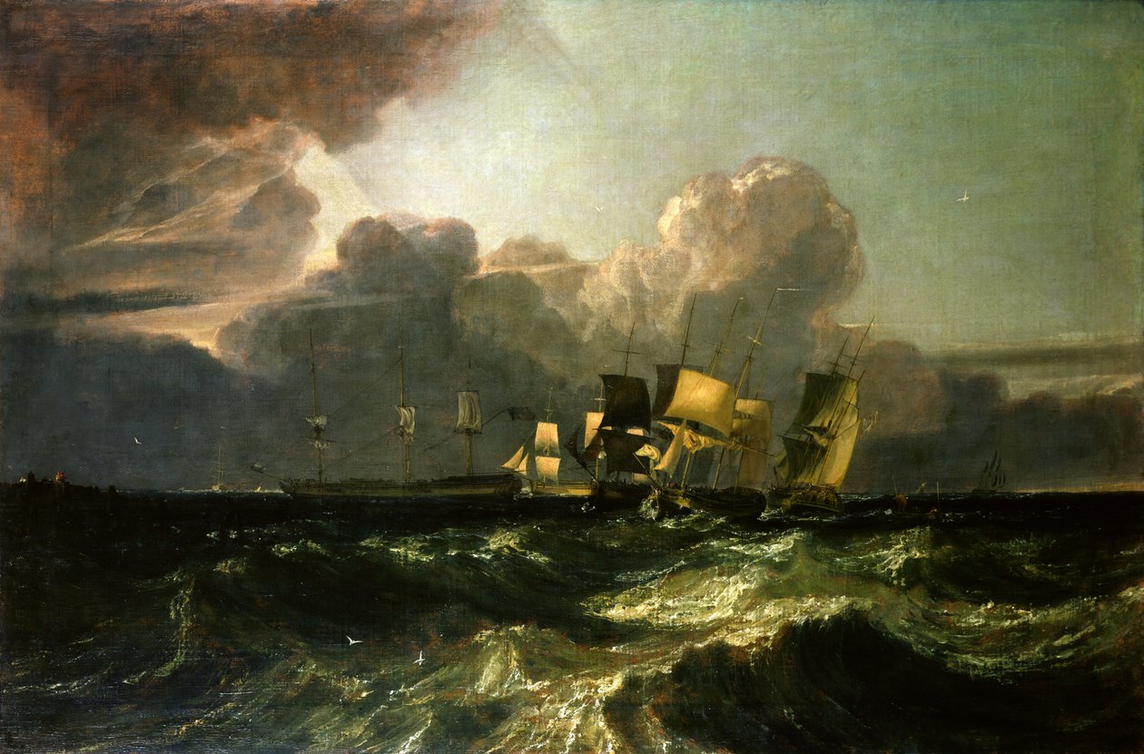 Statki przygotowują się do kotwiczenia („The Egremont Sea Piece”), 1802 autorstwa Joseph Mallord William Turner
