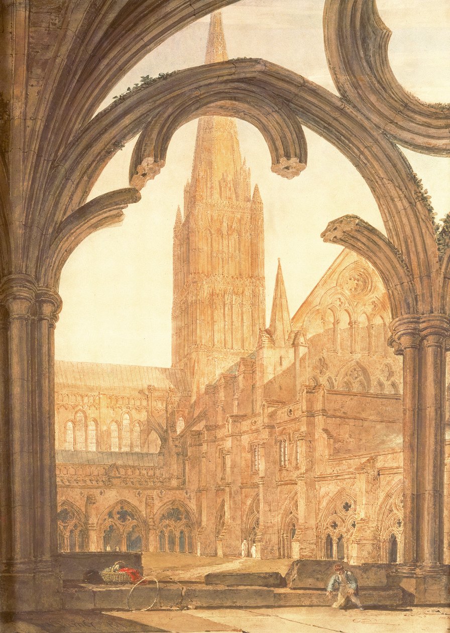 Widok na południe katedry w Salisbury z Cloisters, 1802 autorstwa Joseph Mallord William Turner