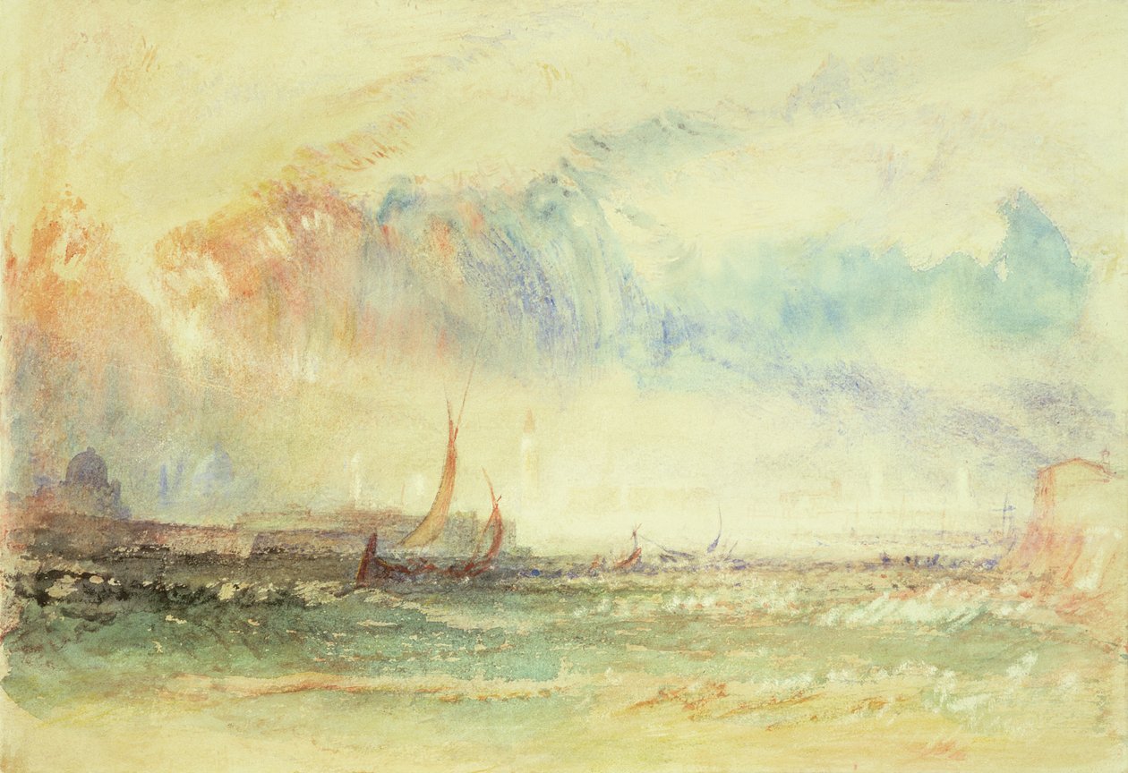 Burza o zachodzie słońca, Wenecja, ok. 1840 (toaleta, gwasz i czerwony tusz) autorstwa Joseph Mallord William Turner