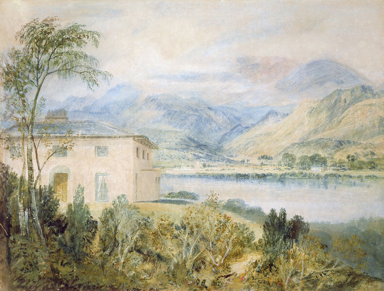 Tent Lodge, Coniston Water, 1818, (toaleta i kolor nadwozia na szarym papierze) autorstwa Joseph Mallord William Turner