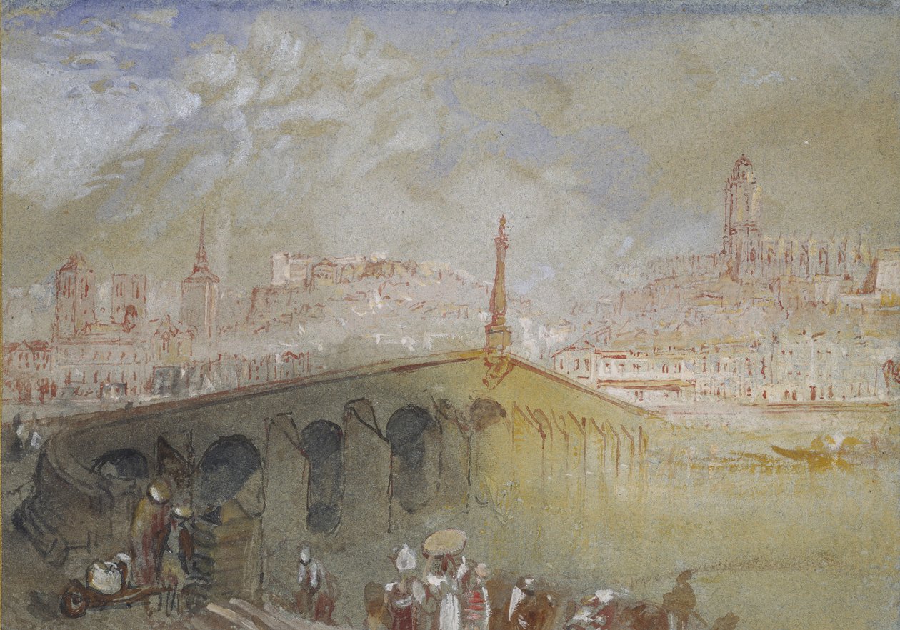 The Bridge at Blois: Fog Clearing, 1826 - 1830 (akwarela z body i długopisem oraz czerwono-czarnym tuszem) autorstwa Joseph Mallord William Turner