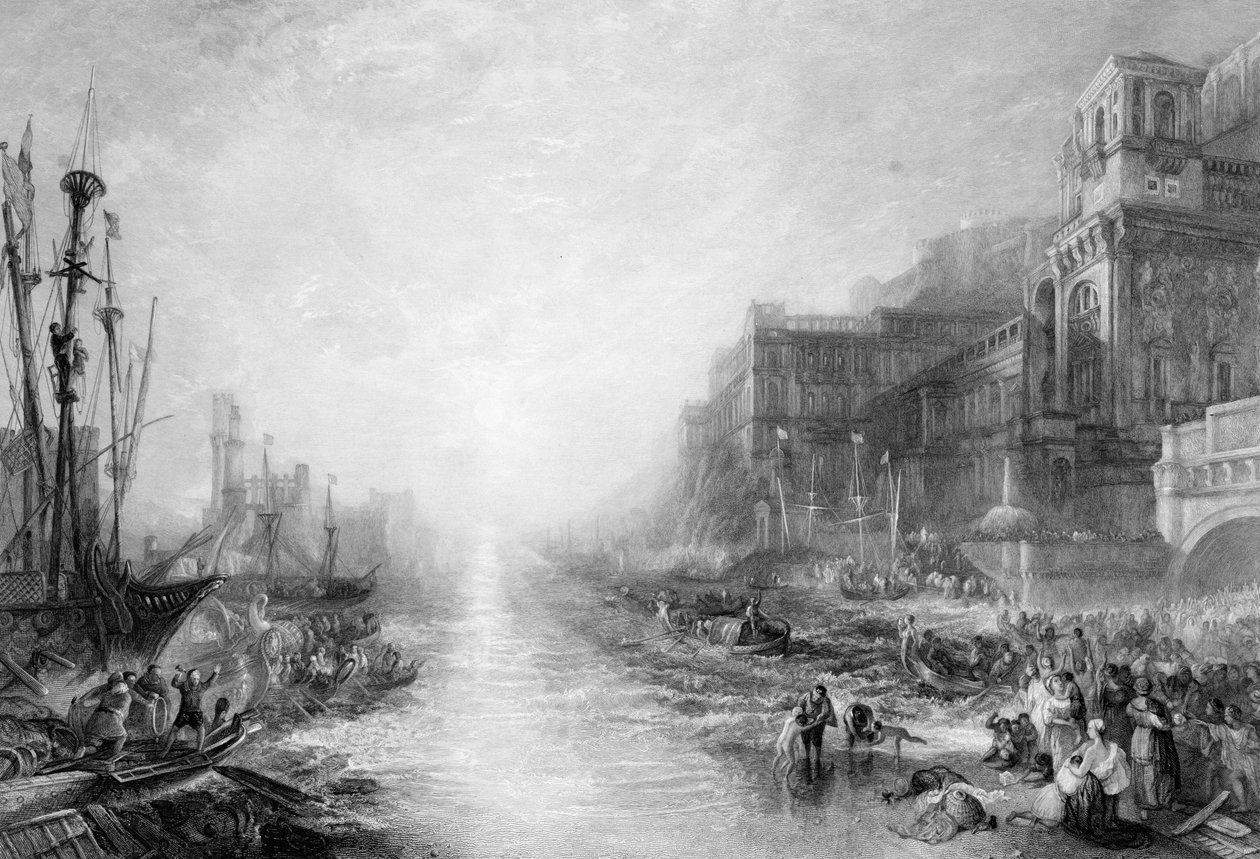 Zaokrętowanie Regulusa, starożytna Kartagina, rytowane przez Daniela Wilsona (1816-92), 1838-52 autorstwa Joseph Mallord William Turner