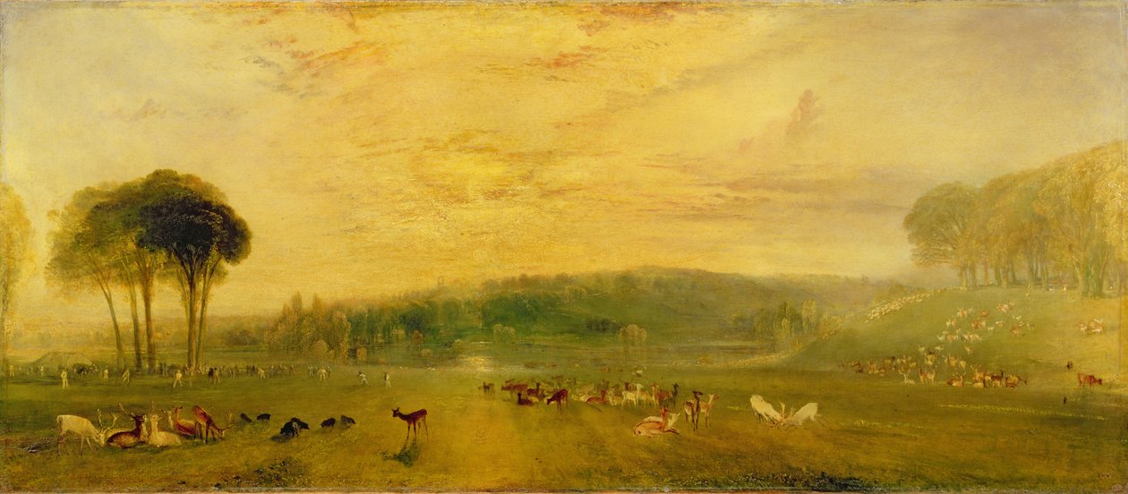 Jezioro, Petworth: Zachód słońca, Fighting Bucks, ok.1829 autorstwa Joseph Mallord William Turner