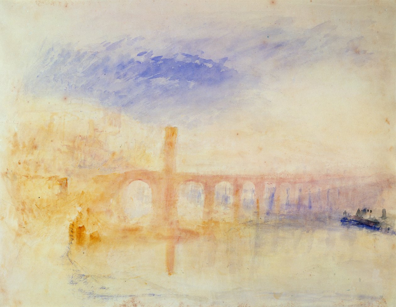 Most nad Mozelą, Koblenz, ok. 1842 (wc i grafit na papierze) autorstwa Joseph Mallord William Turner
