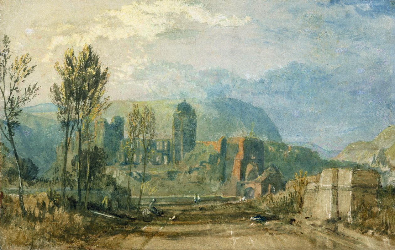 Wycieczki, Zachód słońca: Patrząc wstecz, ok. 1826-30 (gwasz i toaleta z długopisem i tuszem na graficie na papierze) autorstwa Joseph Mallord William Turner