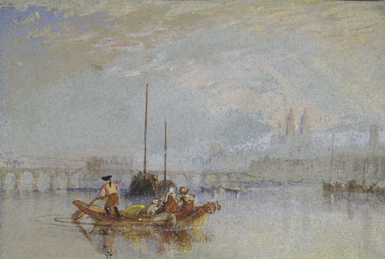 Wycieczki, ok. 1830 (akwarela na graficie z body i długopisem i brązowym tuszem na szarym papierze) autorstwa Joseph Mallord William Turner