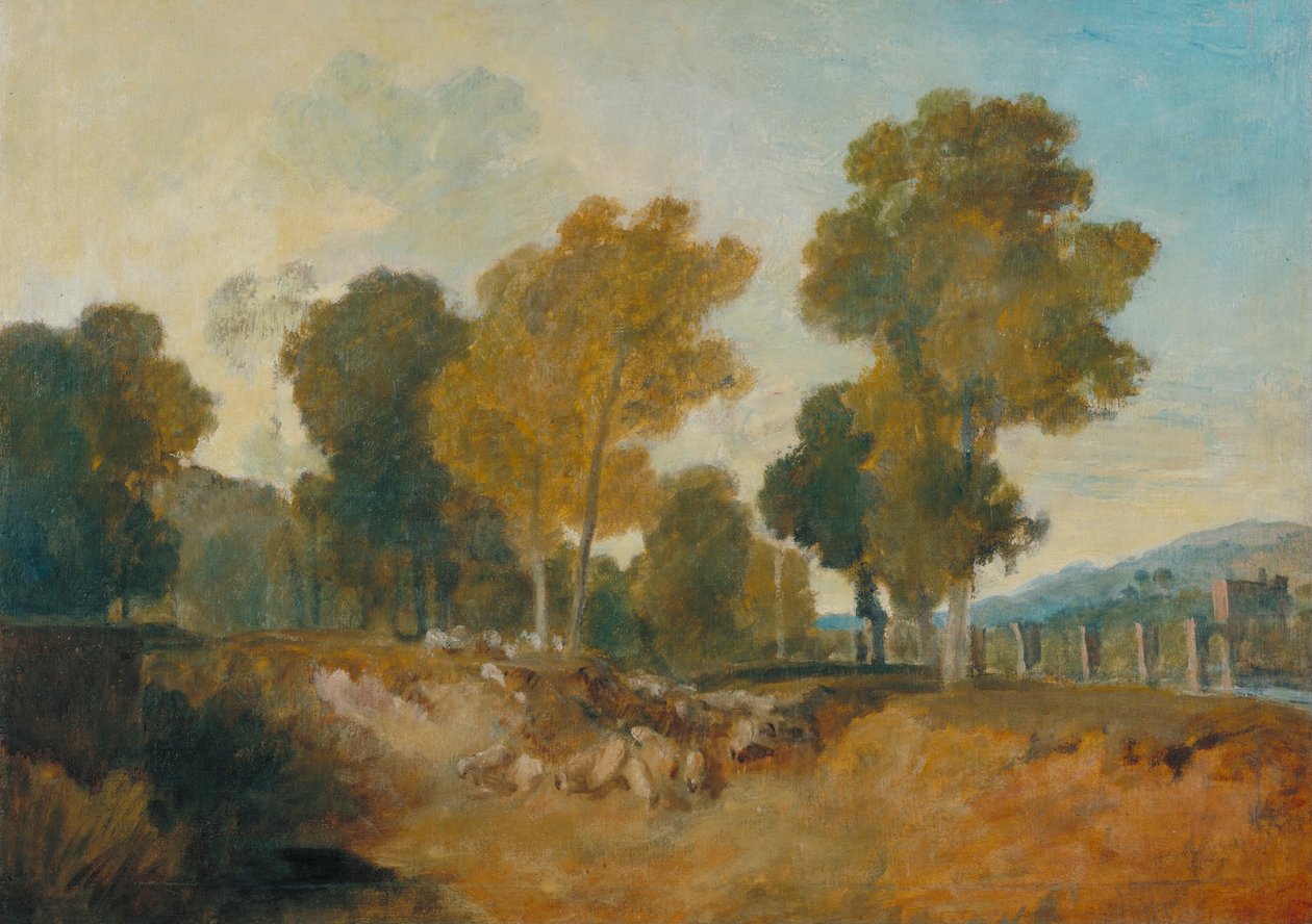 Drzewa nad rzeką, z mostem w środkowej odległości autorstwa Joseph Mallord William Turner
