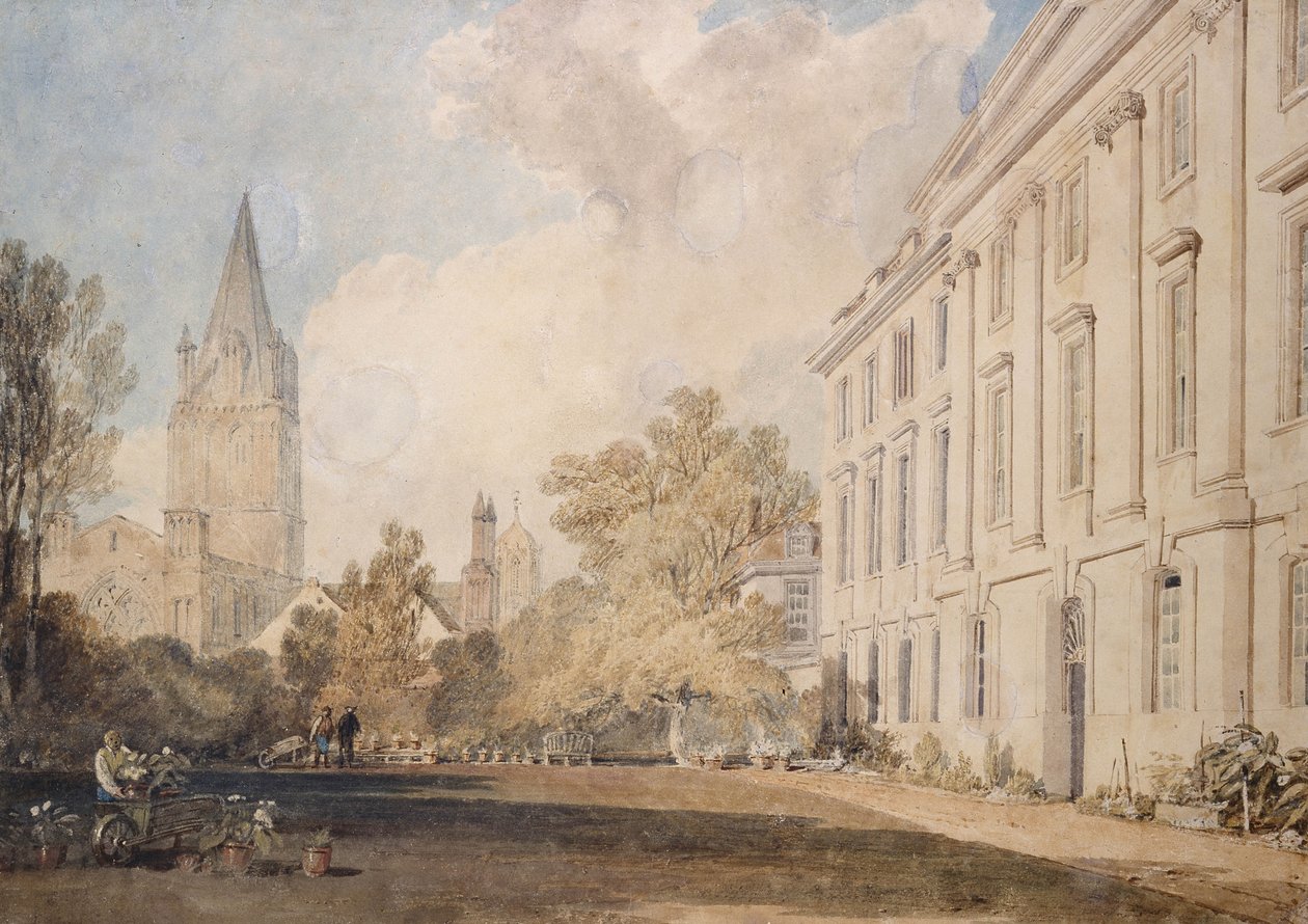 Widok na katedrę Kościoła Chrystusowego i część kolegium Bożego Ciała, 1803-04 (wc, grafit, na papierze) autorstwa Joseph Mallord William Turner