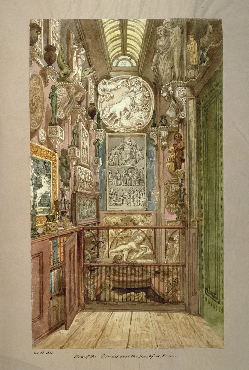 Widok na korytarz obok sali śniadaniowej, 28 października 1826 r. autorstwa Joseph Michael Gandy