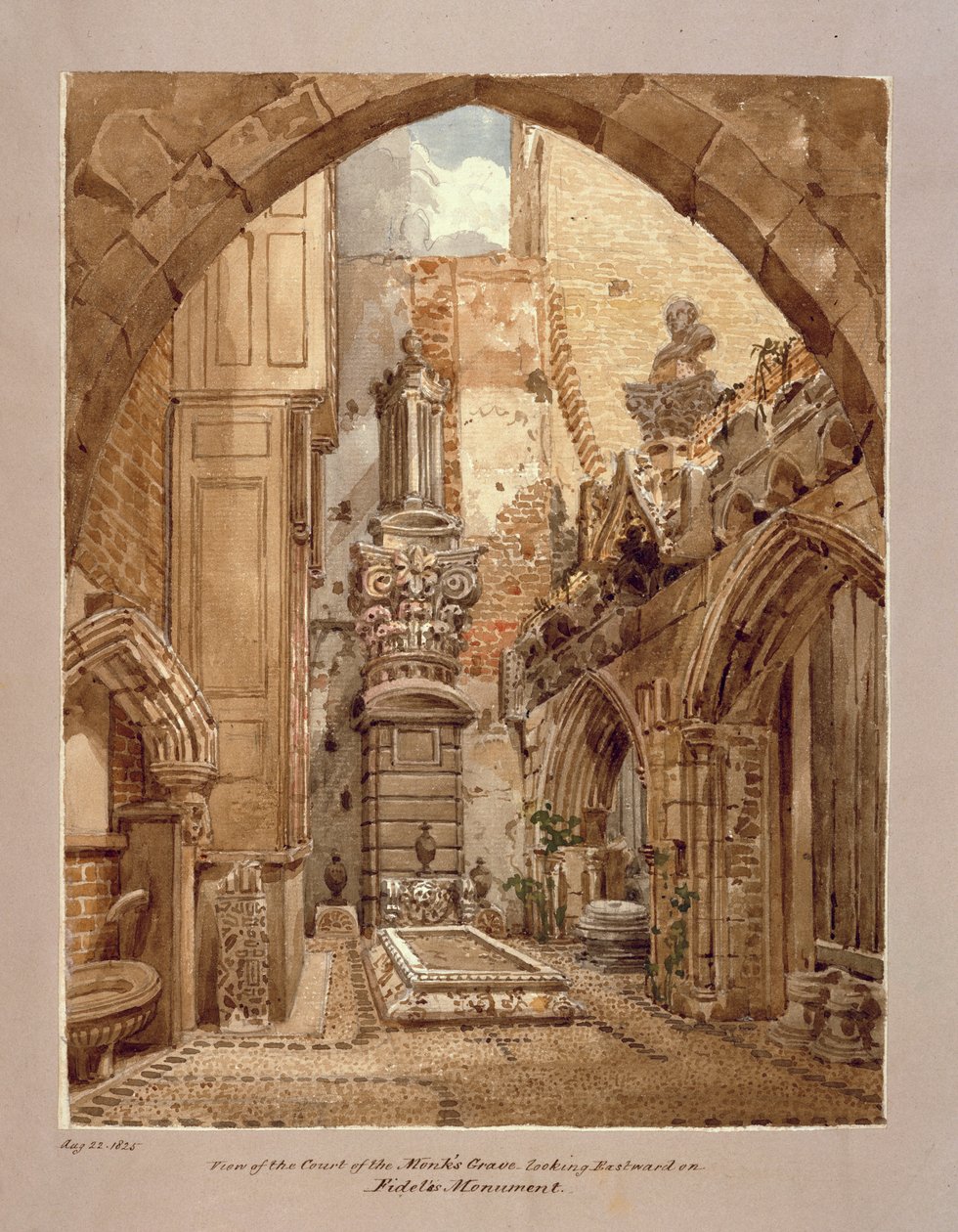 Widok Dworu Grobu Mnicha, 22 sierpnia 1825 r. autorstwa Joseph Michael Gandy