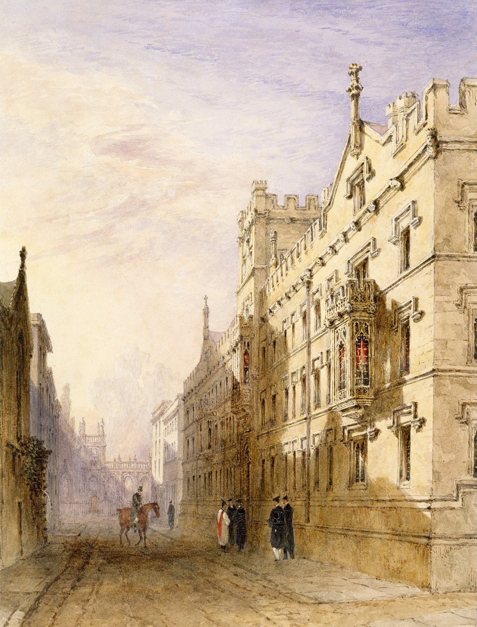 Exeter College, Oxford, 1835 (wc z grafitem i gumą na papierze) autorstwa Joseph Murray Ince