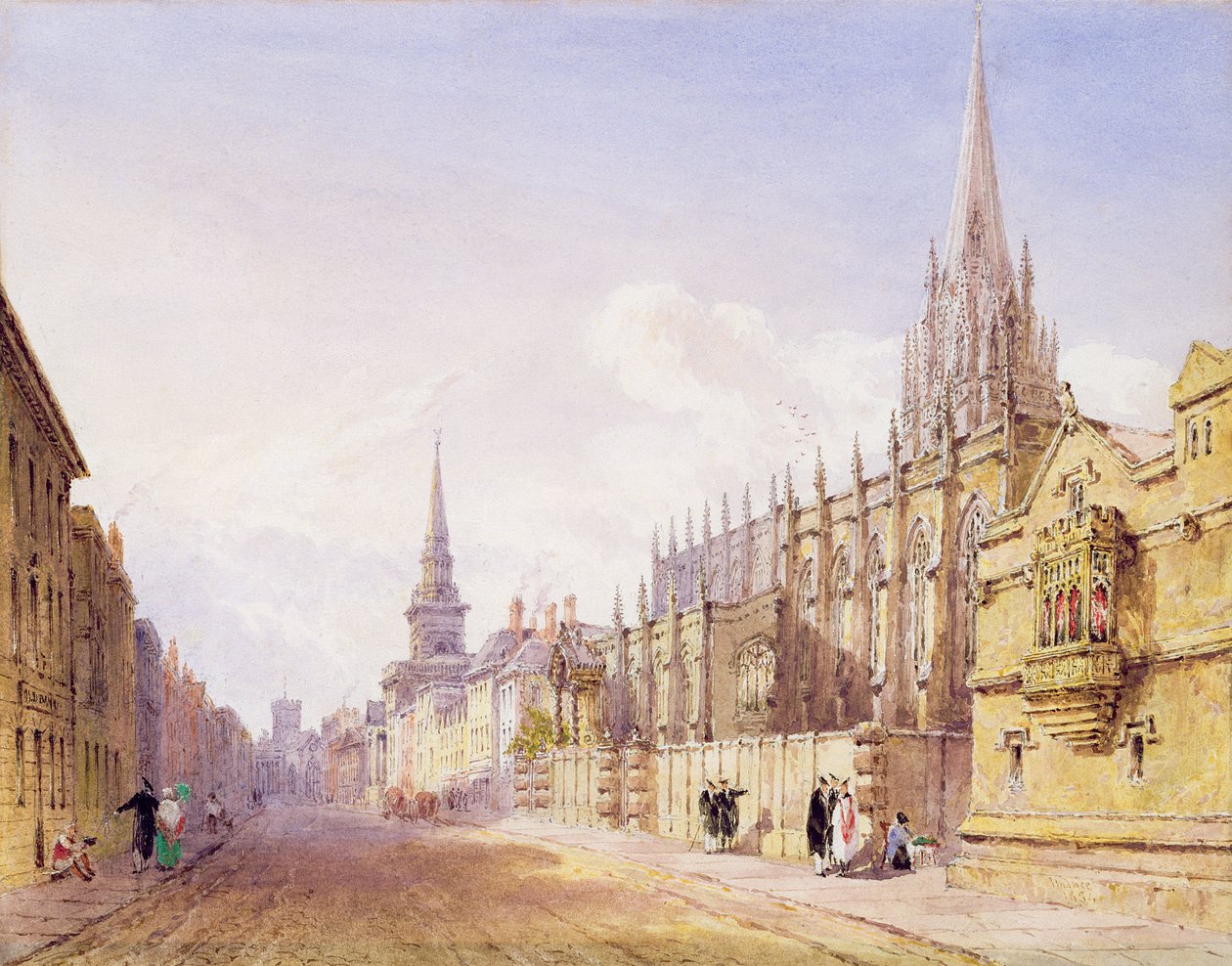 Uczeni i postacie przed kościołem św. Marii Magdaleny w Oksfordzie (ołówek i wc na papierze) autorstwa Joseph Murray Ince