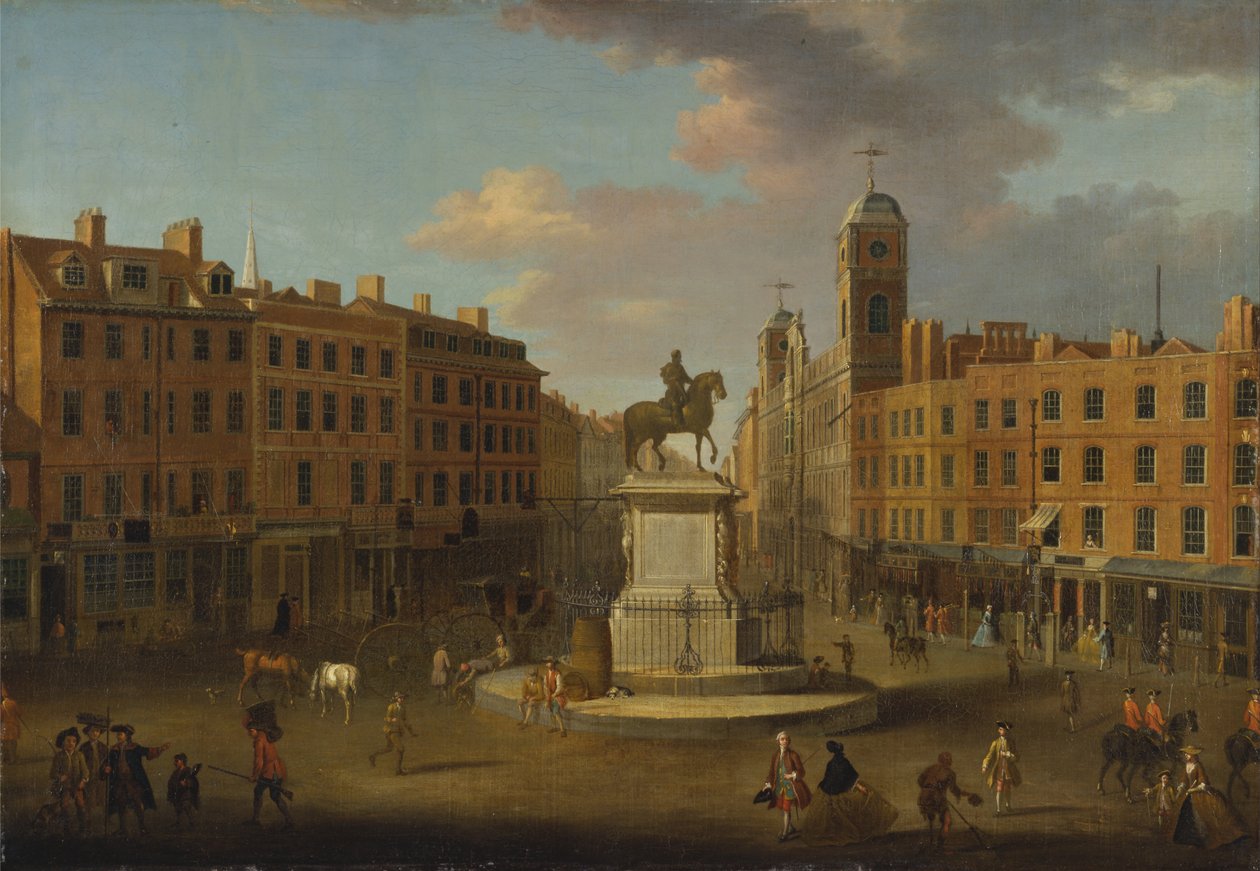 Charing Cross, z posągiem króla Karola I i Domem Northumberlanda autorstwa Joseph Nickolls