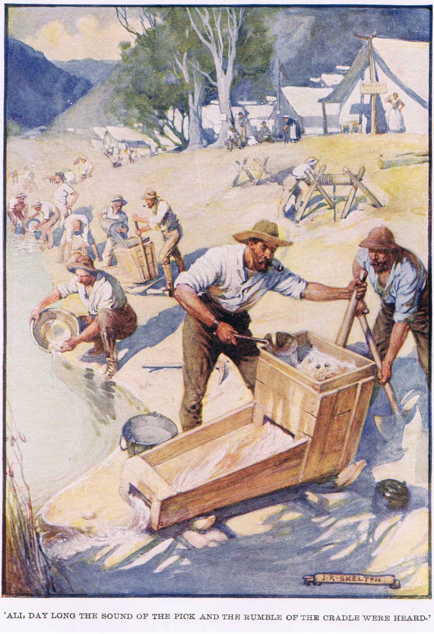 Przez cały dzień słychać było dźwięk kilofa i stukot kołyski autorstwa Joseph Ratcliffe Skelton