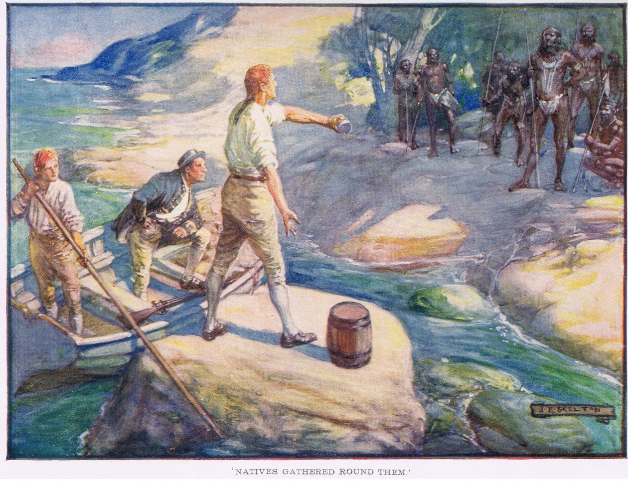 Tubylcy zgromadzili się wokół nich autorstwa Joseph Ratcliffe Skelton