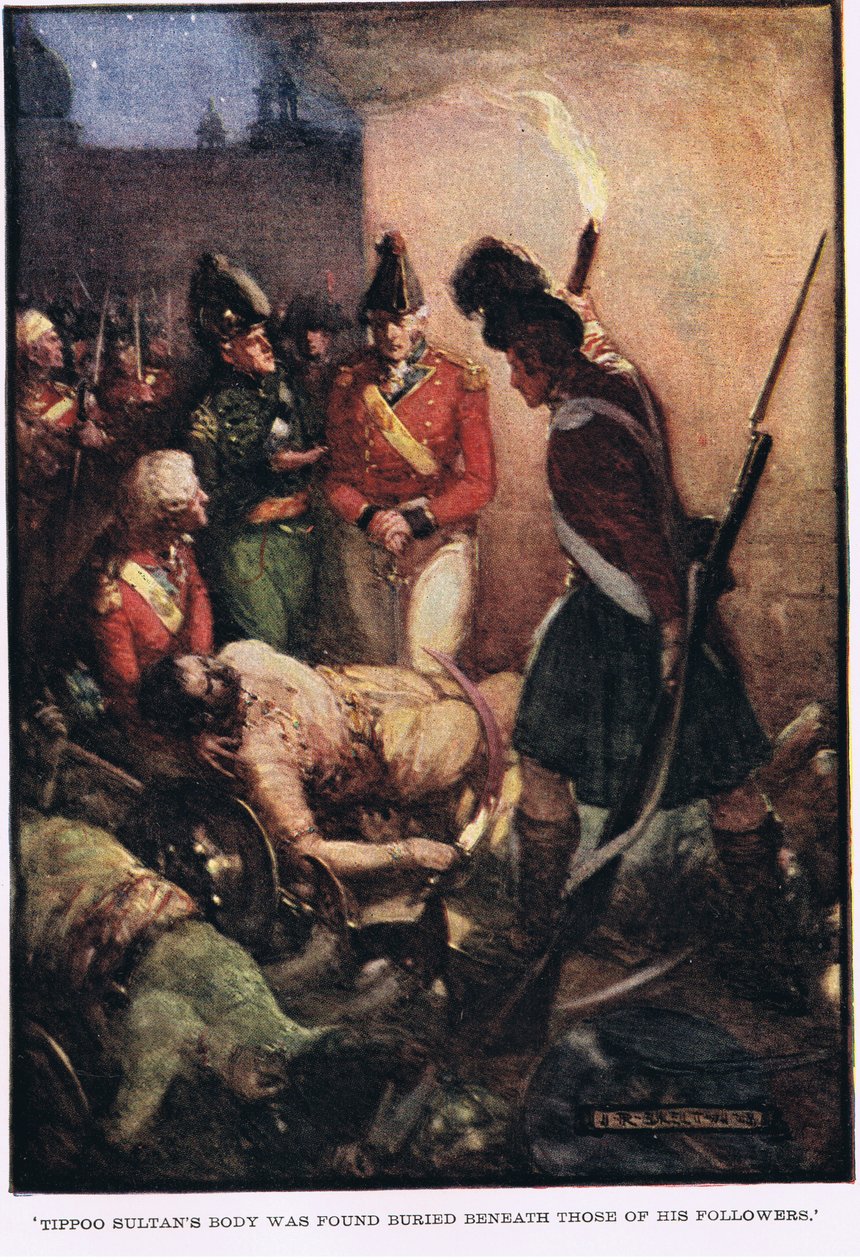 Ciało Tipoo Sultana zostało znalezione zakopane pod ciałami jego wyznawców autorstwa Joseph Ratcliffe Skelton