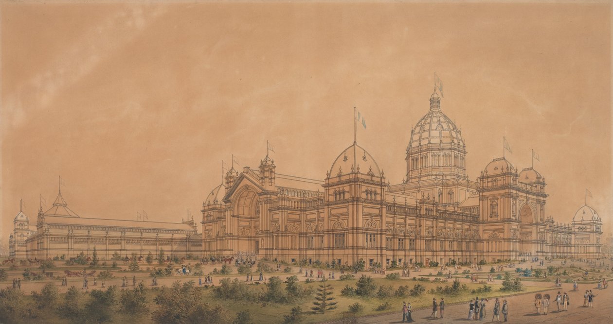 Budynek Wystawy w Melbourne 1880, południowo-zachodni aspekt holu głównego autorstwa Joseph Reed