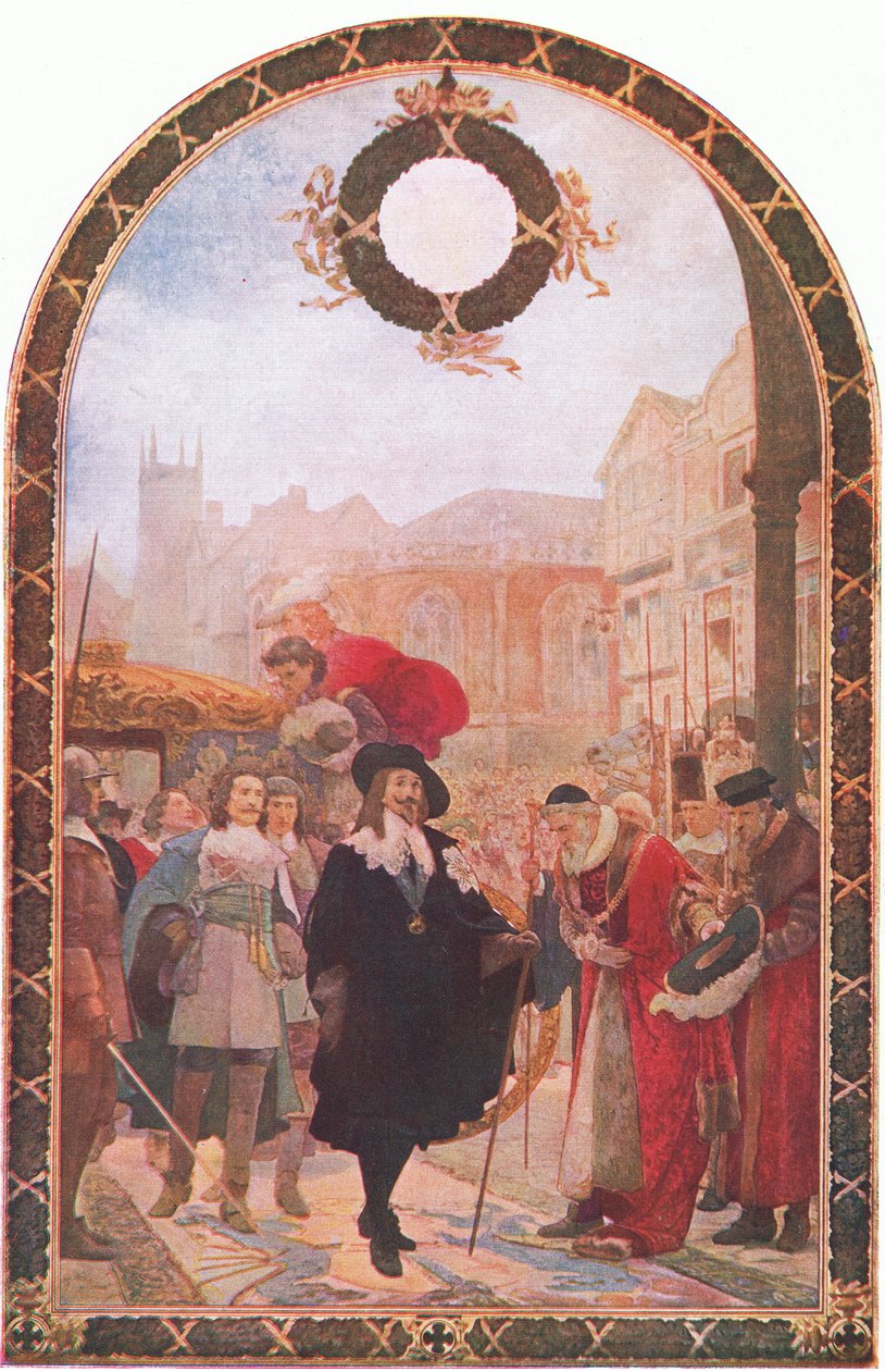 Karol I żądając pięciu członków Guildhall 1641-1642, z Cassells History of the British People opublikowanej przez Waverley Book Company Limited, c.1940 autorstwa Joseph Soloman