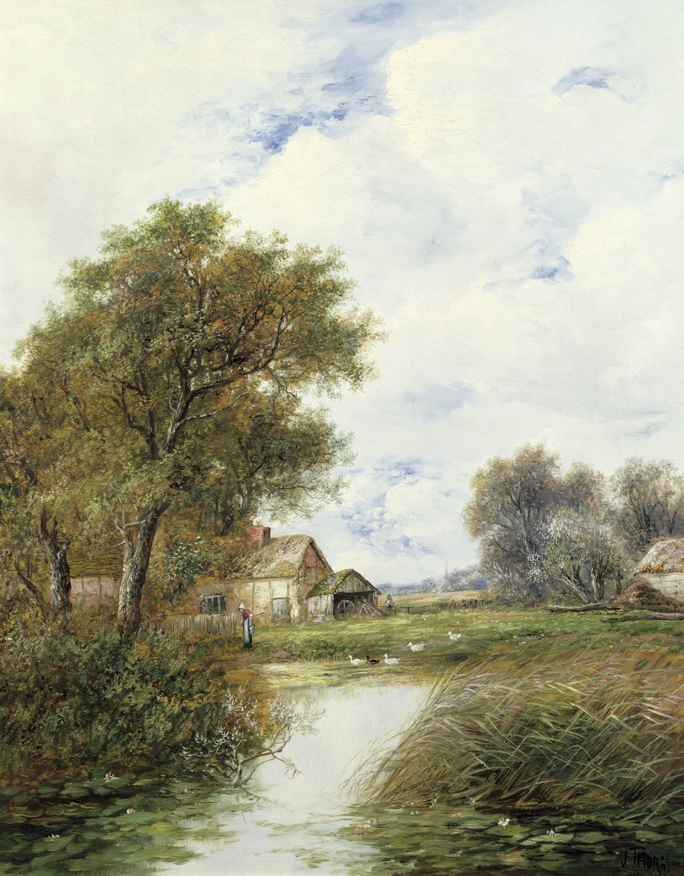 Staw z kaczkami i domek gospodarczy za nim autorstwa Joseph Thors
