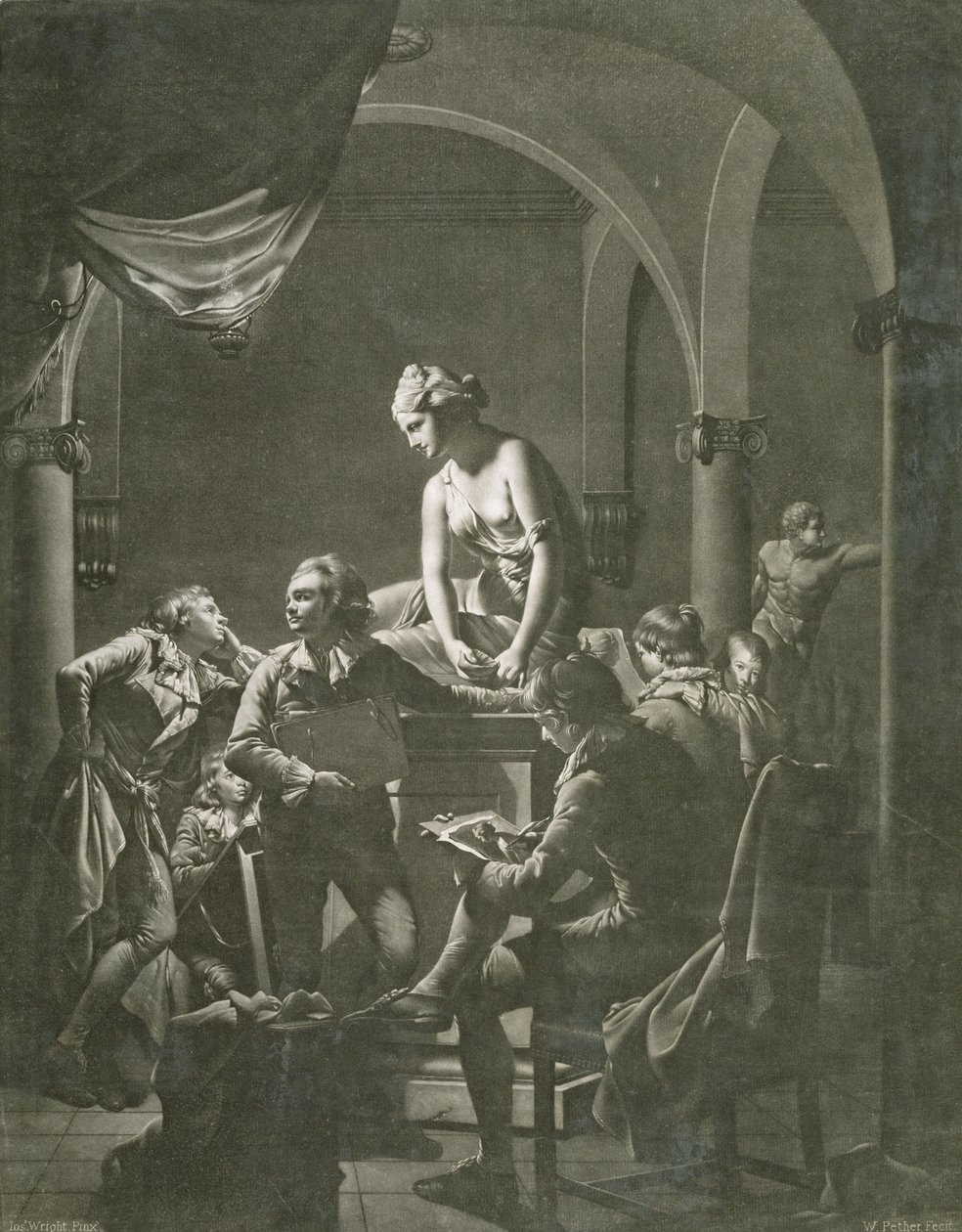 Akademia Rysunku, ryt. William Pether (ok.1738-1821) ok.1772 (mezzotinta) autorstwa Joseph Wright of Derby