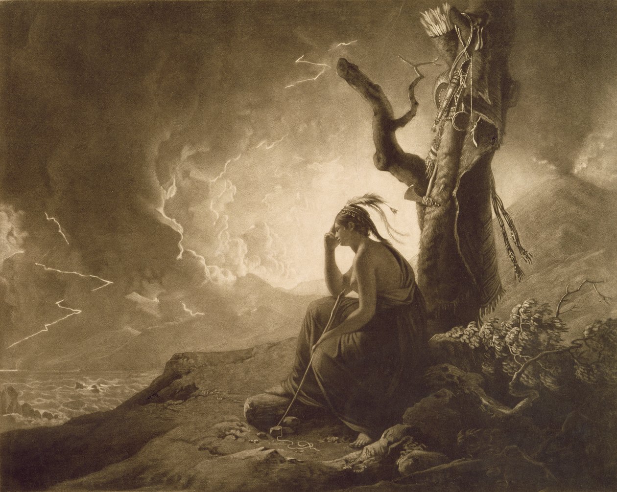 Indyjska wdowa, 1789 (mezzotinta) autorstwa Joseph Wright of Derby