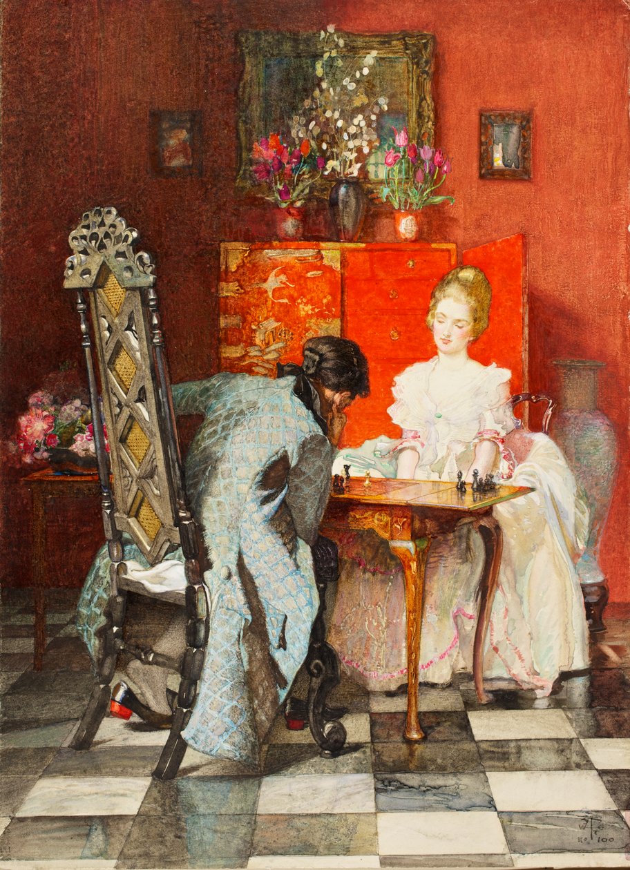 Szachiści, czyli czarne do ruchu, 1920 (wc i gwasz na papierze) autorstwa Joseph Walter West