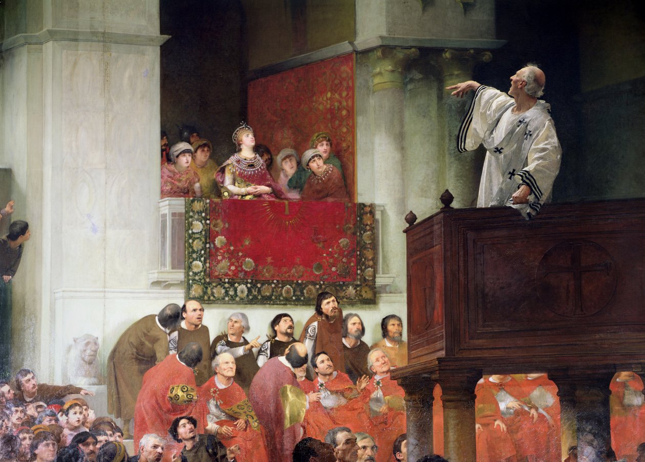 Św. Jan Chrystostomos (ok. 347-407) Głoszenie przed cesarzową Eudoksją (ok. 404) ok. 1880 autorstwa Joseph Wencker