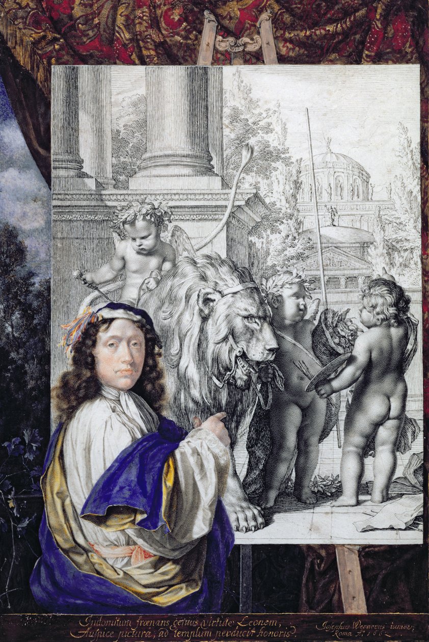 Autoportret, 1662 (pióro, tusz i wc na papierze welinowym) autorstwa Joseph Werner